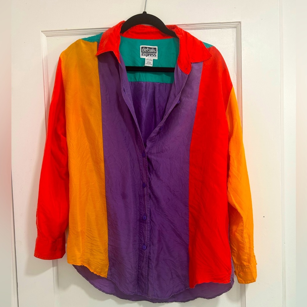 Vintage color block silk button down